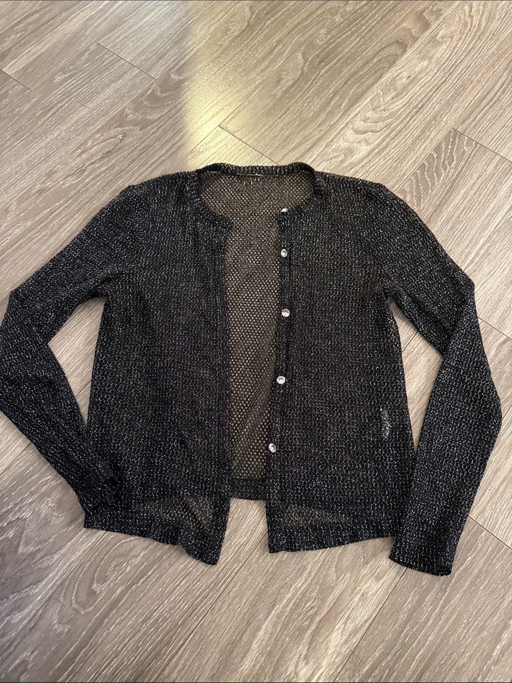 Vintage 90s Black Metallic glitter sparkle Knit Open button down Cardigan
